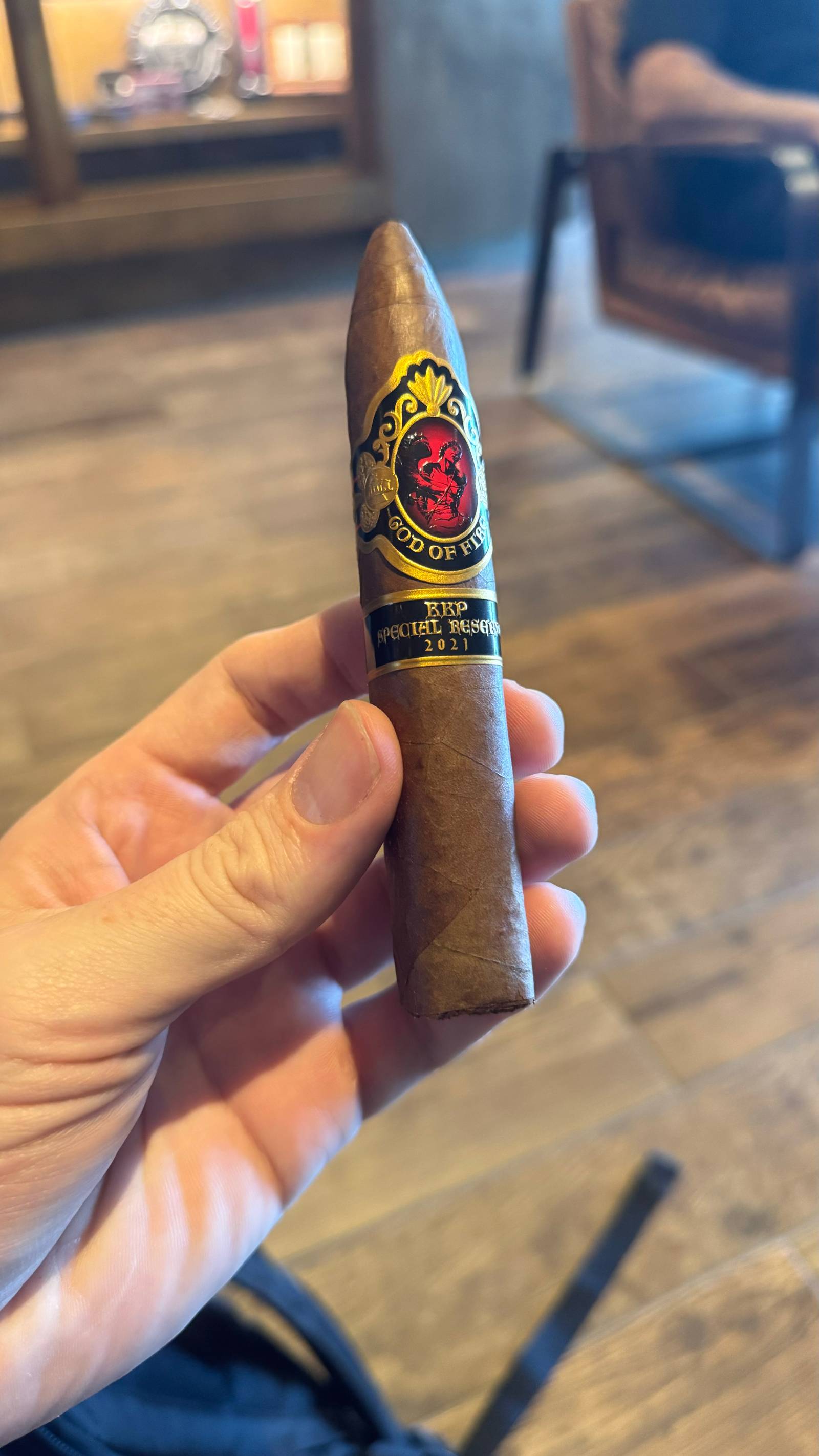 Photo 1 of 1 for Arturo Fuente God of Fire KKP Special Reserve Piramide 58 5.25" * 58, reviewed on Oct 3, 2024 and given a rating of 6.3.